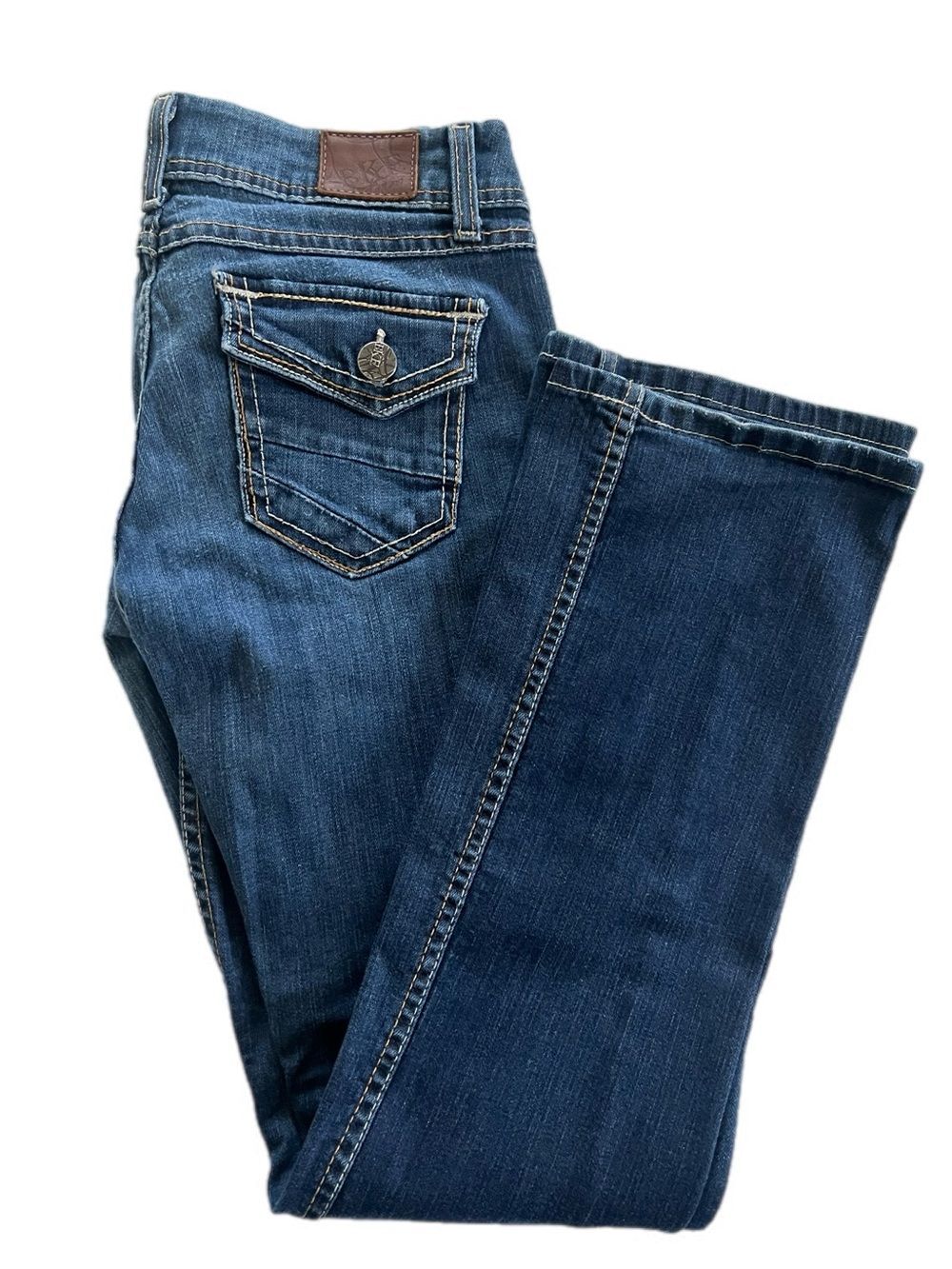 Vintage Buckle BKE Addison Bootcut Jeans Contrast Stitching Button Flap Pockets
